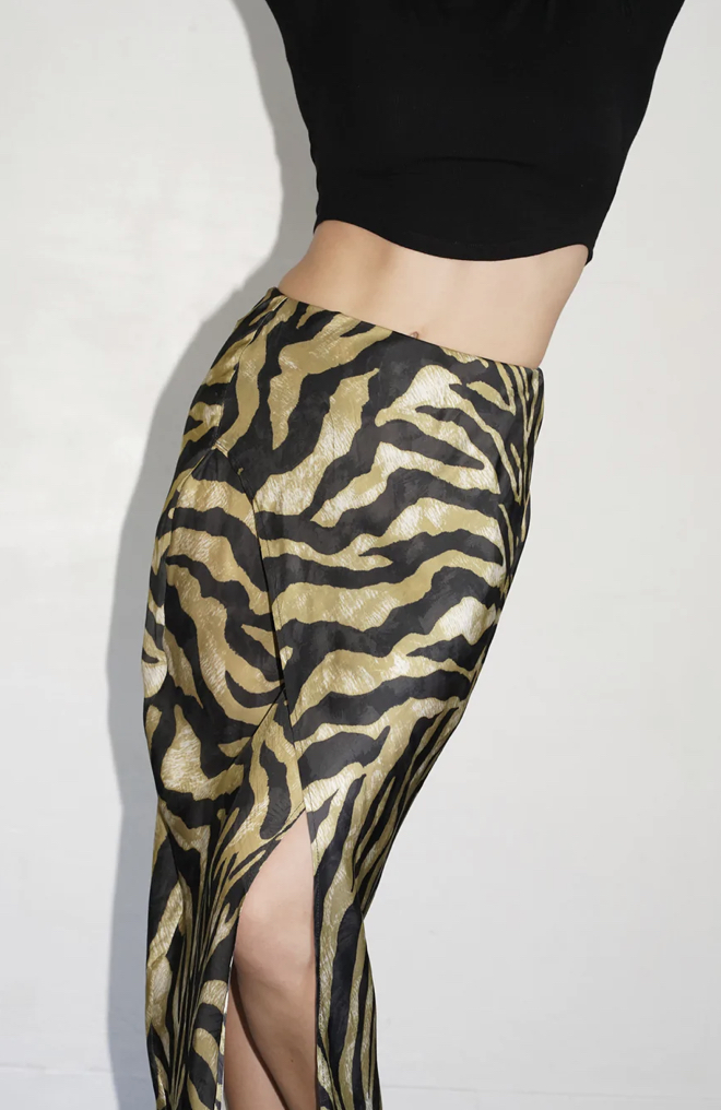 leopard Silky Midi Skirt