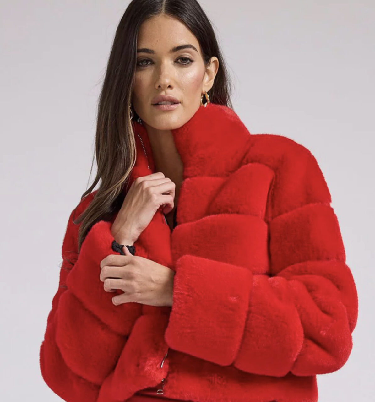 TALA FAUX FUR JACKET RED