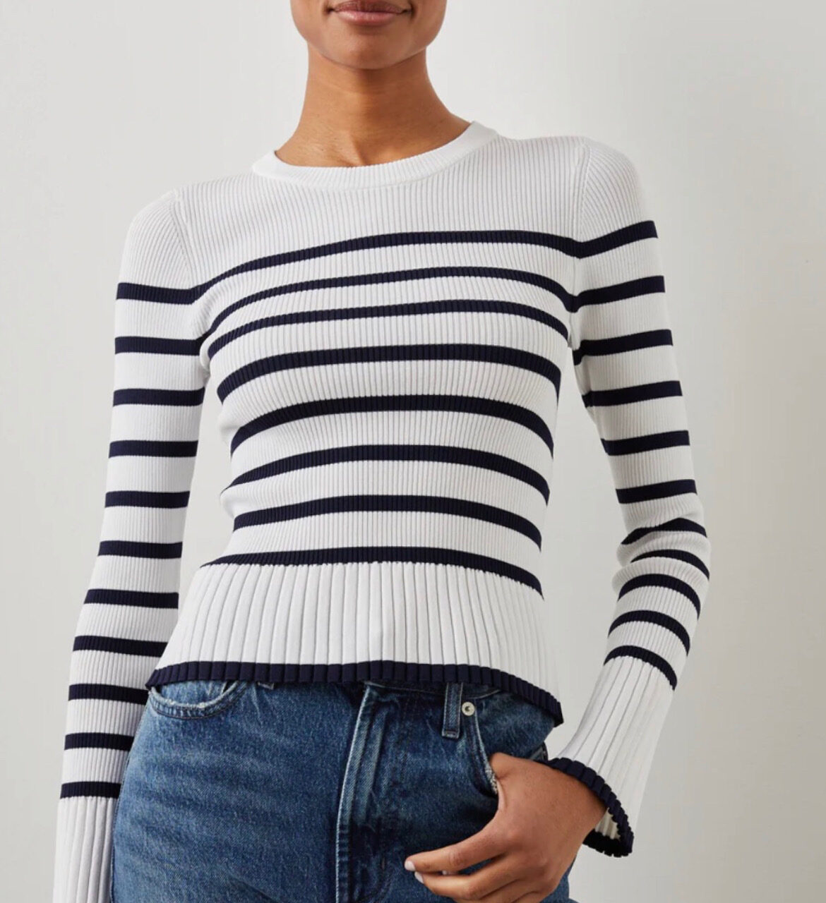 Gemma Sweater Ivory Navy Stripe