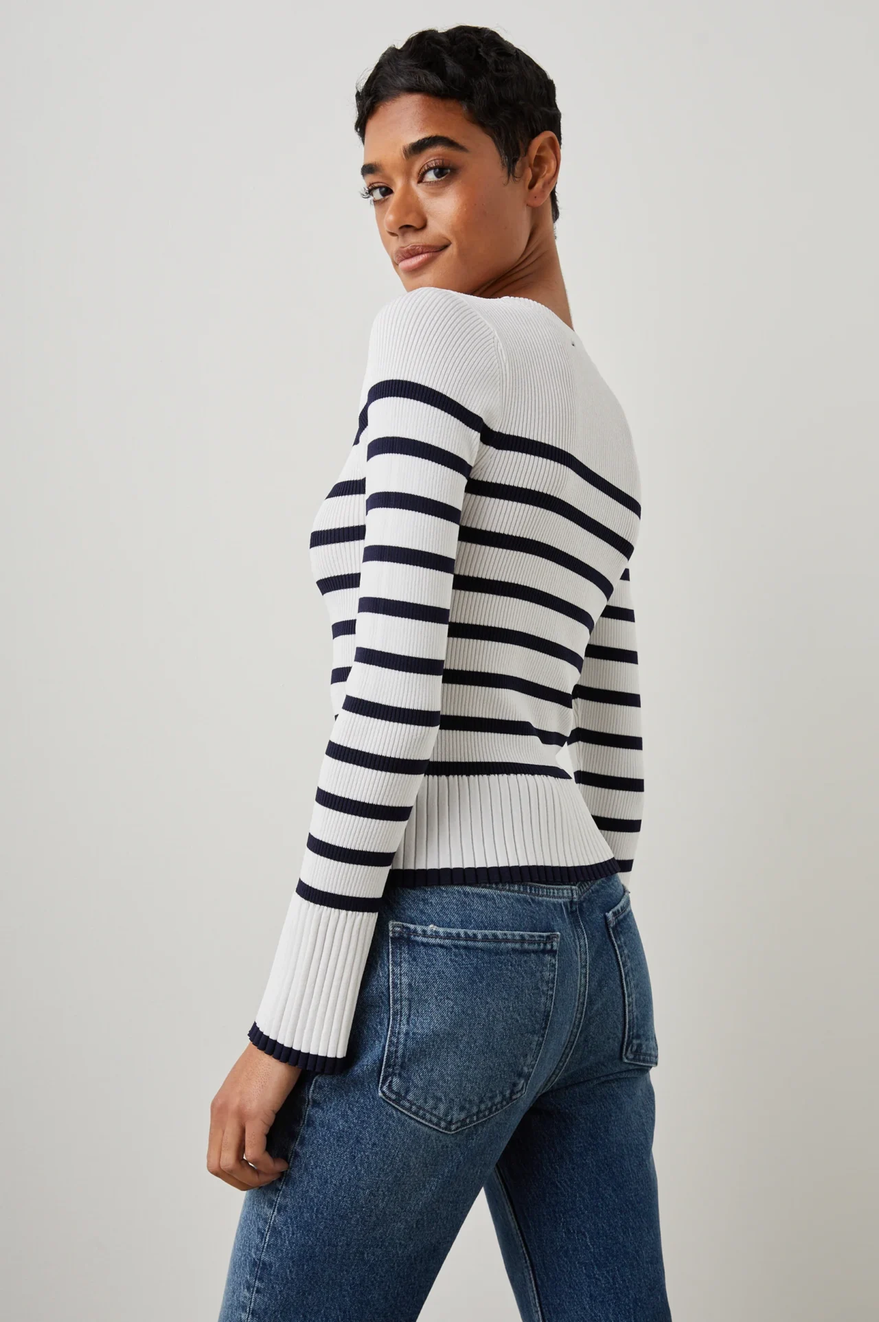 Gemma Sweater Ivory Navy Stripe