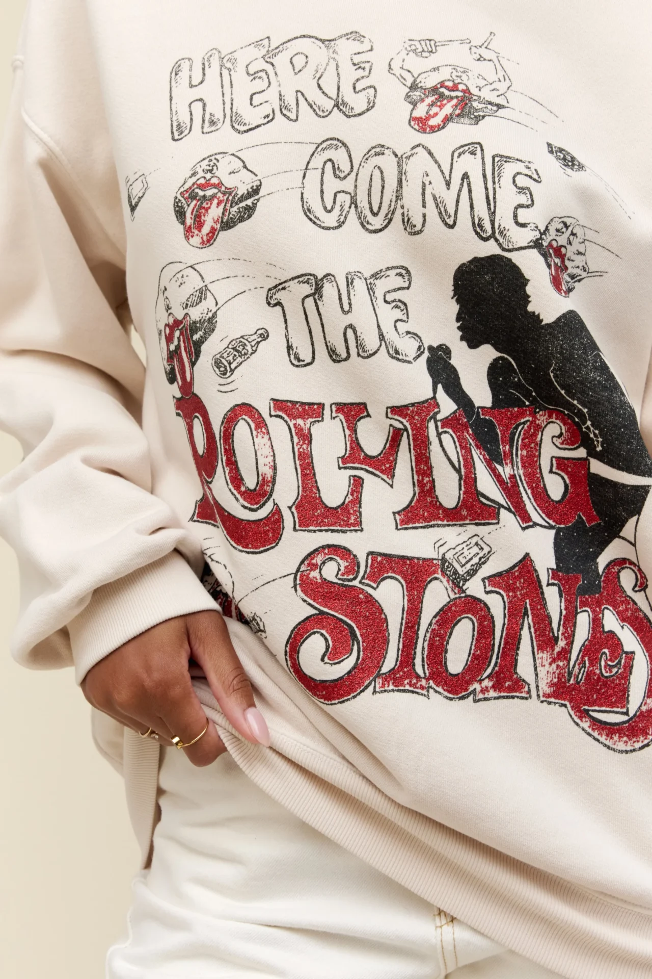 ROLLING STONES HERE COMES THE STONES BF CREW IN DIRTY WHITE