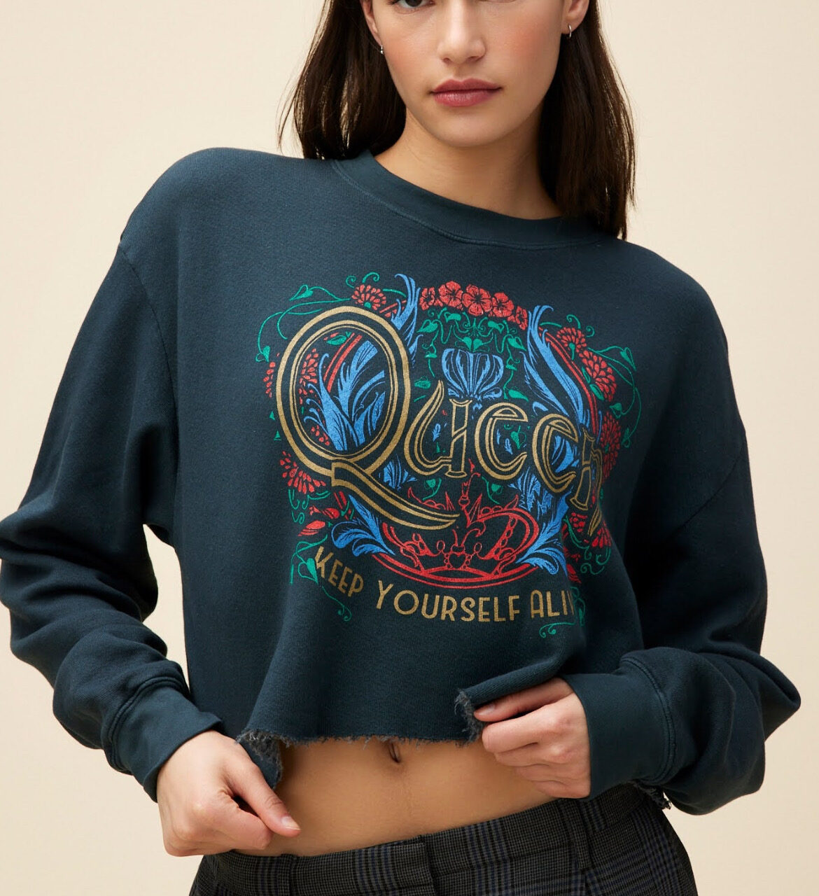 QUEEN KEEP YOURSELF CUT-OFF SWEATSHIRT