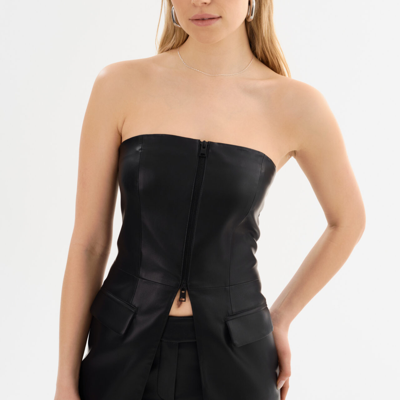 AVANI | FAUX LEATHER BUSTIER TOP