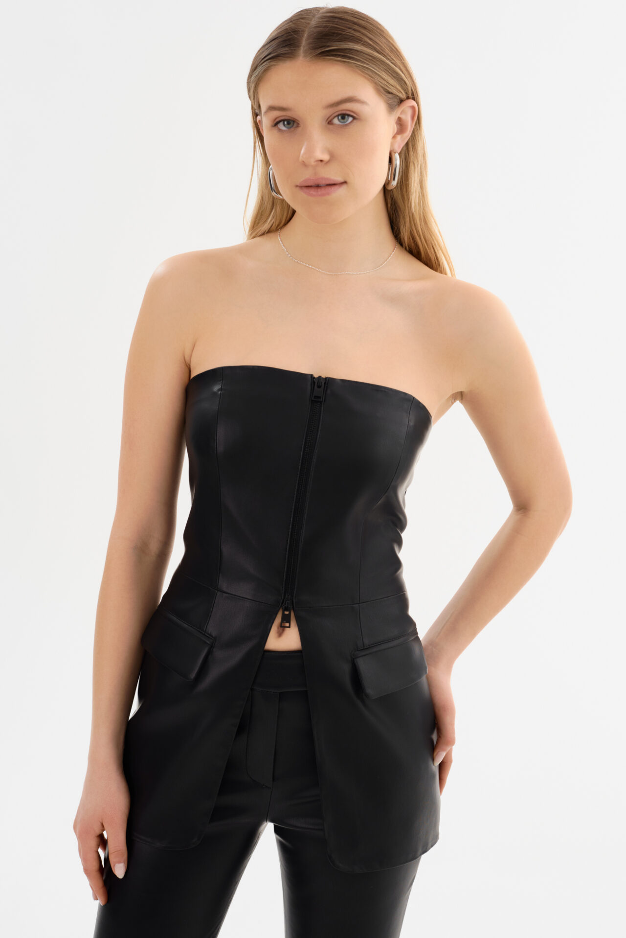 AVANI | FAUX LEATHER BUSTIER TOP