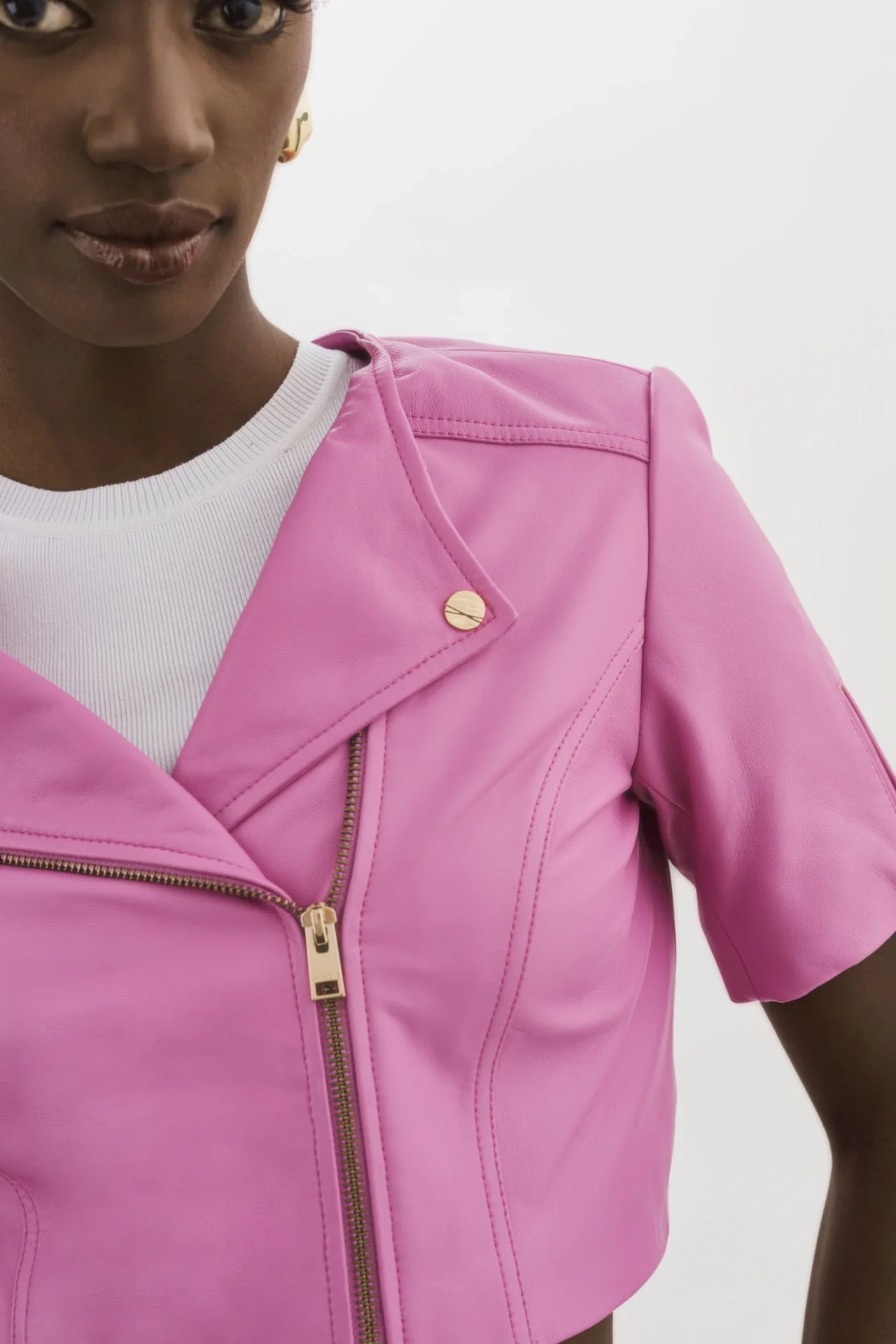 KIRSI GOLD | CROPPED BIKER JACKET Pink