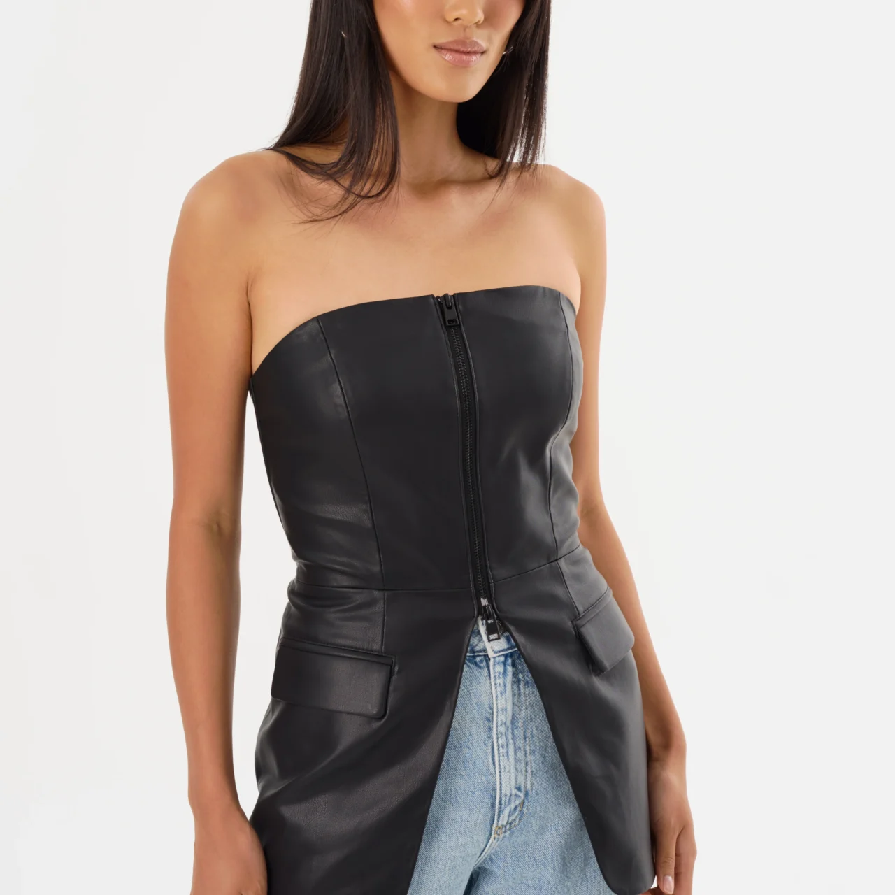 AVANI | FAUX LEATHER BUSTIER TOP