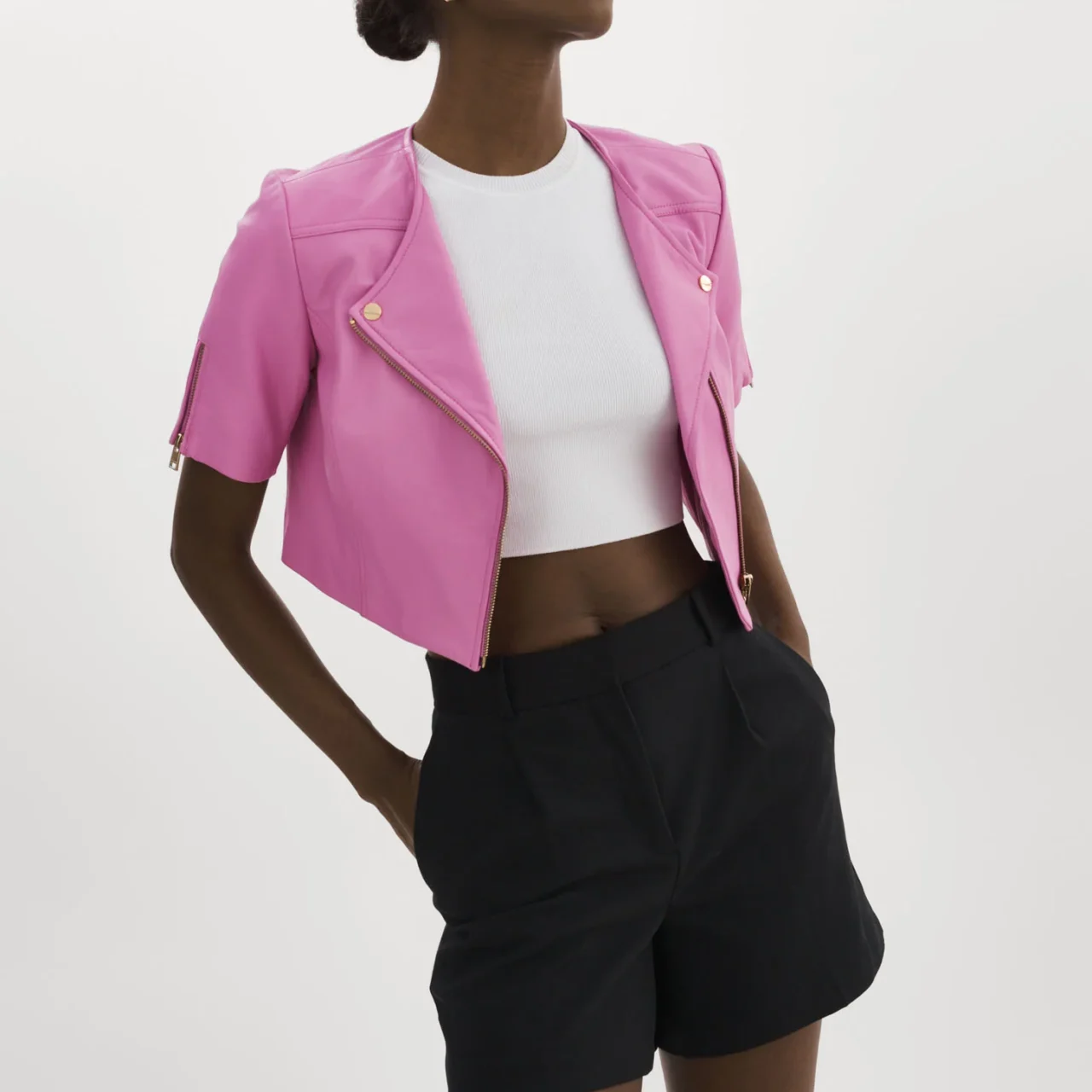 KIRSI GOLD | CROPPED BIKER JACKET Pink