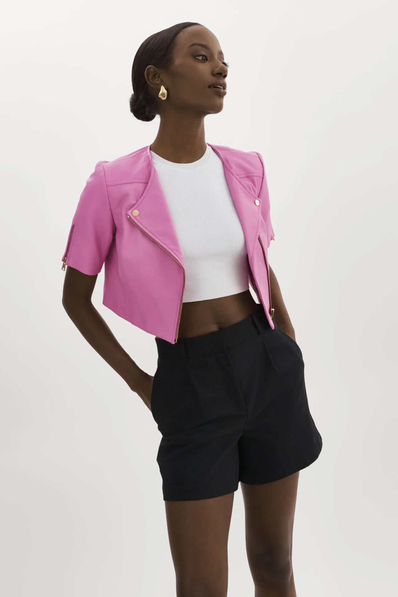 KIRSI GOLD | CROPPED BIKER JACKET Pink