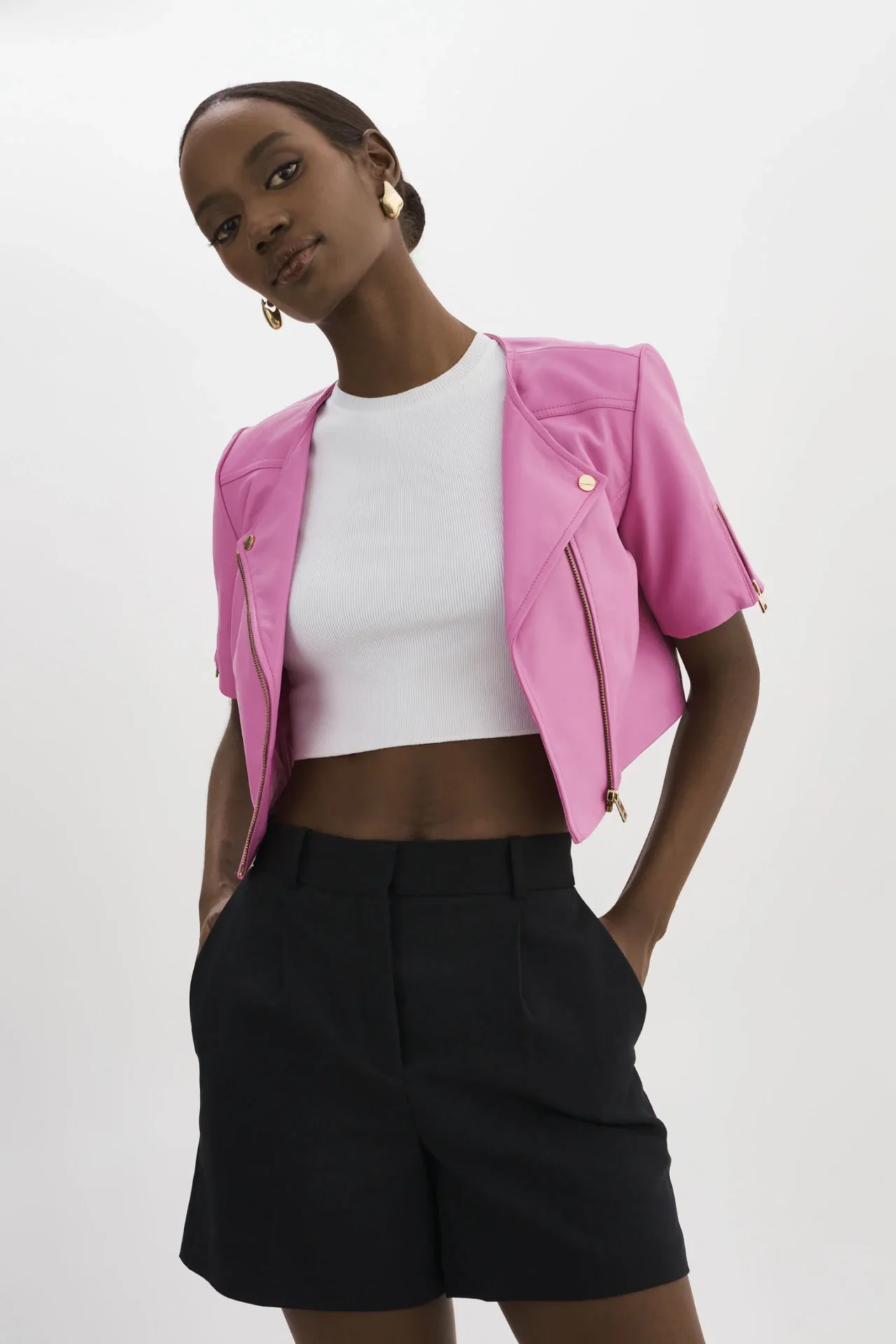 KIRSI GOLD | CROPPED BIKER JACKET Pink