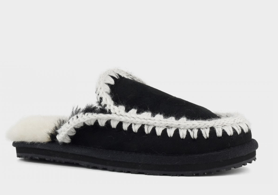 Suede slipper full eskimo stitch Black suede