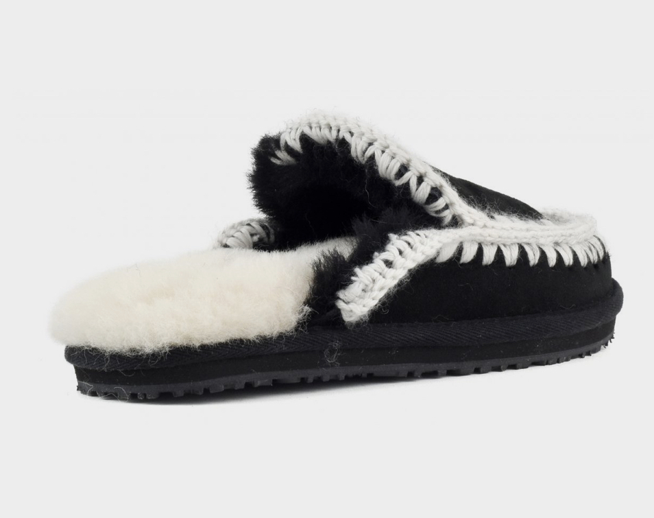 Suede slipper full eskimo stitch Black suede