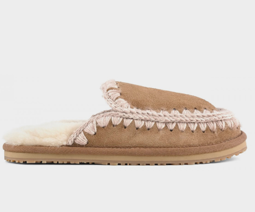 Suede slipper full eskimo stitch Pink brown