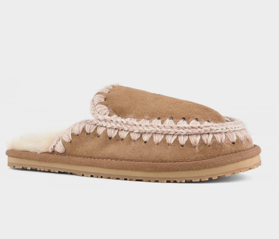 Suede slipper full eskimo stitch Pink brown