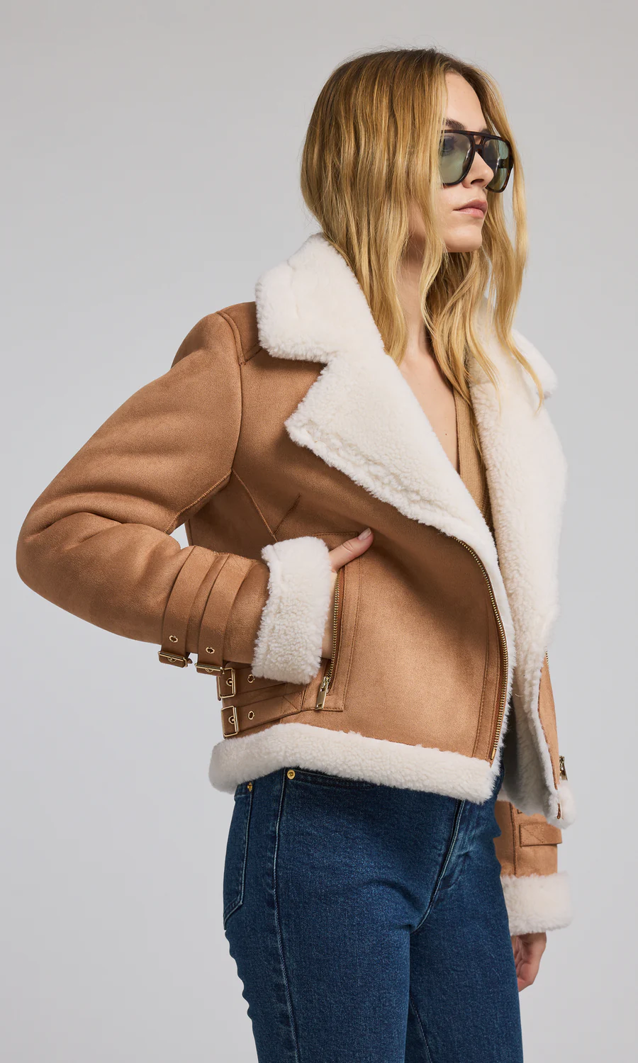 DION VEGAN SUEDE SHEARLING MOTO JACKET