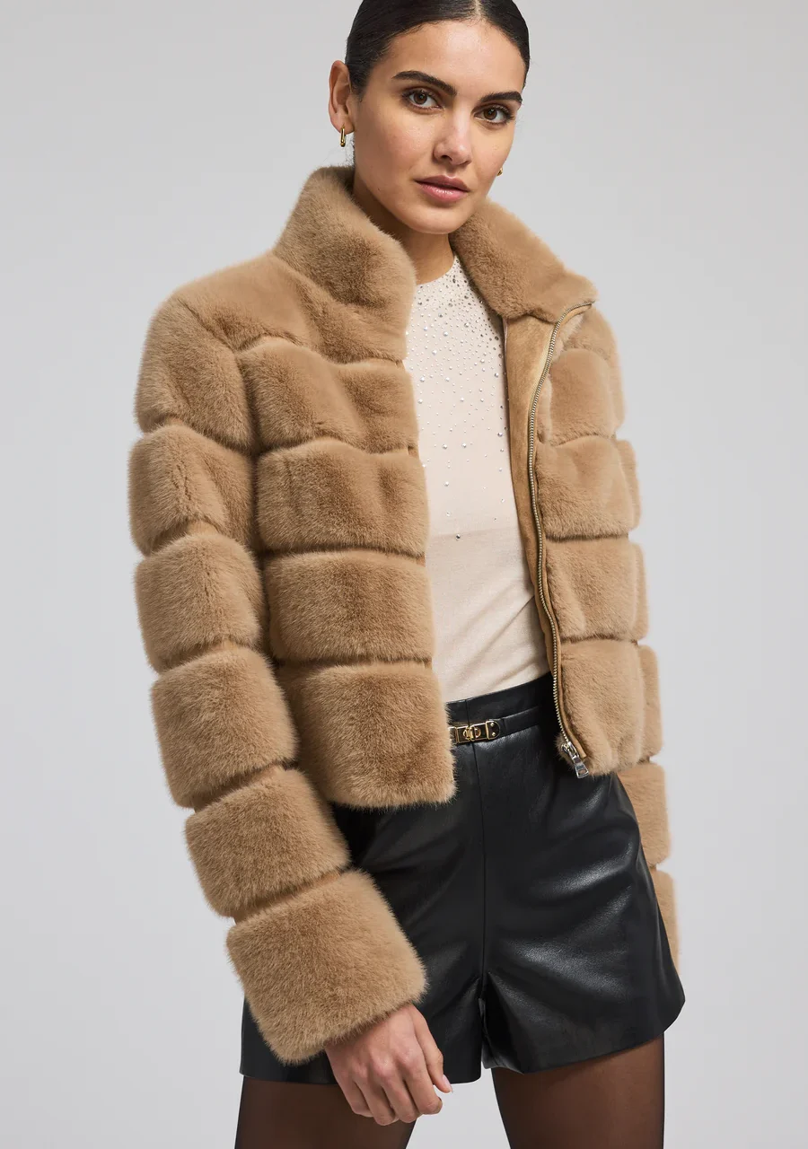 TALA FAUX FUR BOMBER TOFFEE