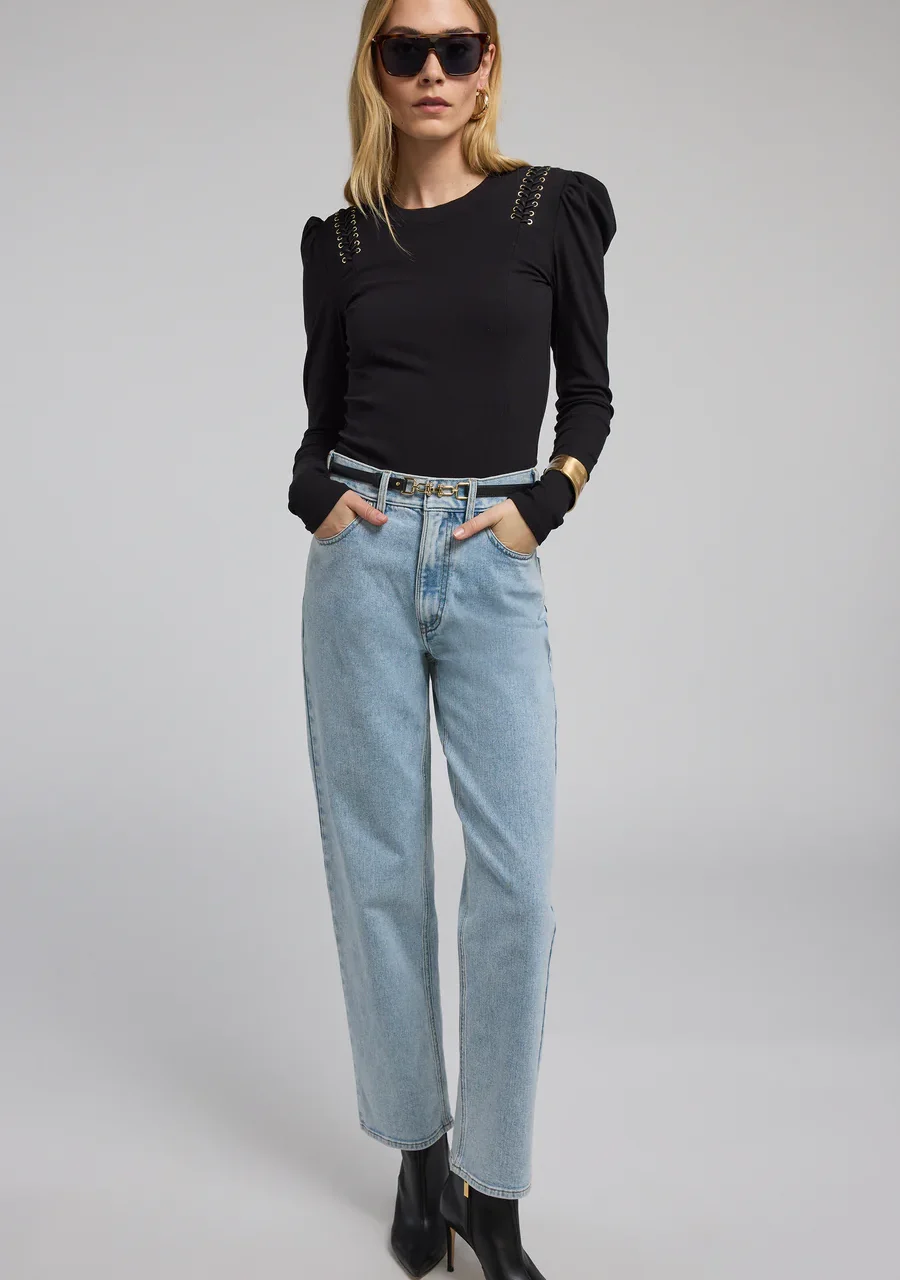 EMMETT DENIM PANTS WITH VEGAN LEATHER BELT