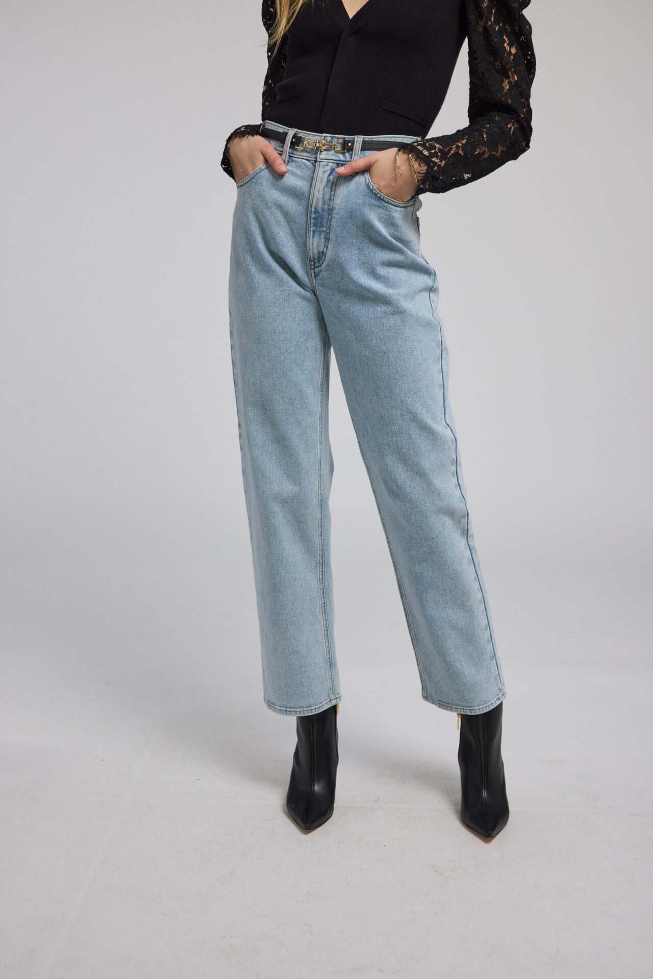 EMMETT DENIM PANTS WITH VEGAN LEATHER BELT