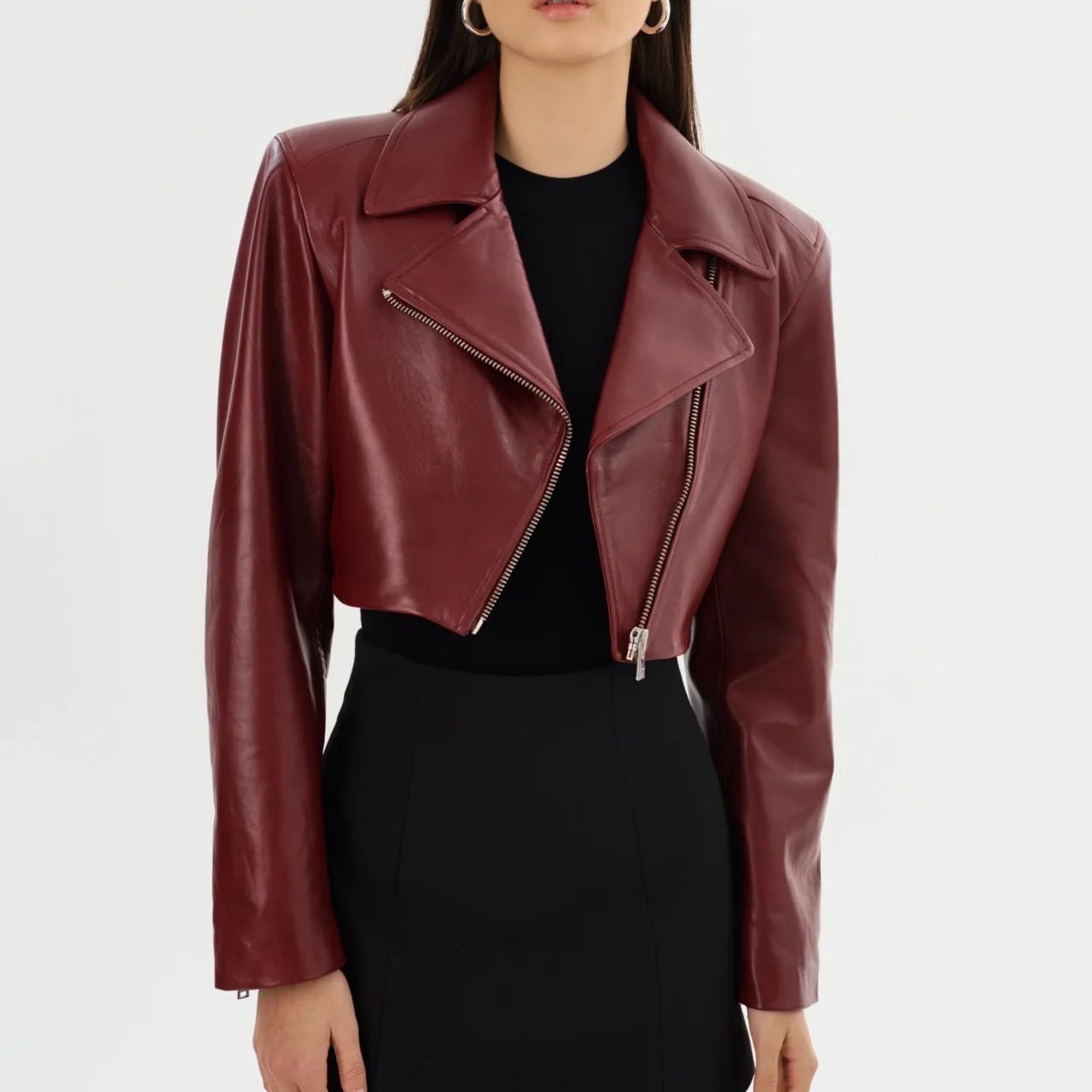 DAYLIN | CROPPED LEATHER JACKET Burgundy