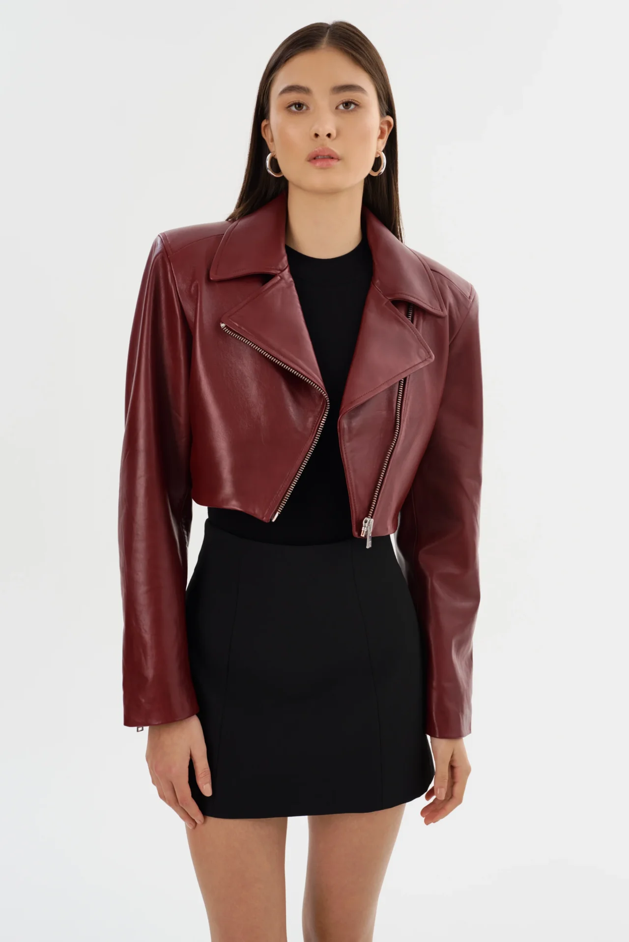 DAYLIN | CROPPED LEATHER JACKET Burgundy