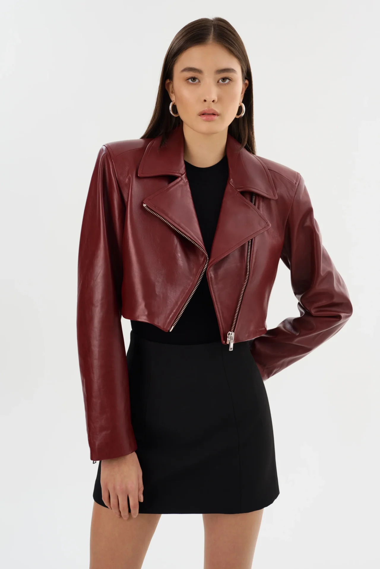 DAYLIN | CROPPED LEATHER JACKET Burgundy