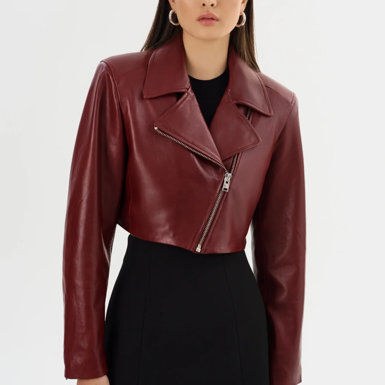 DAYLIN | CROPPED LEATHER JACKET Burgundy