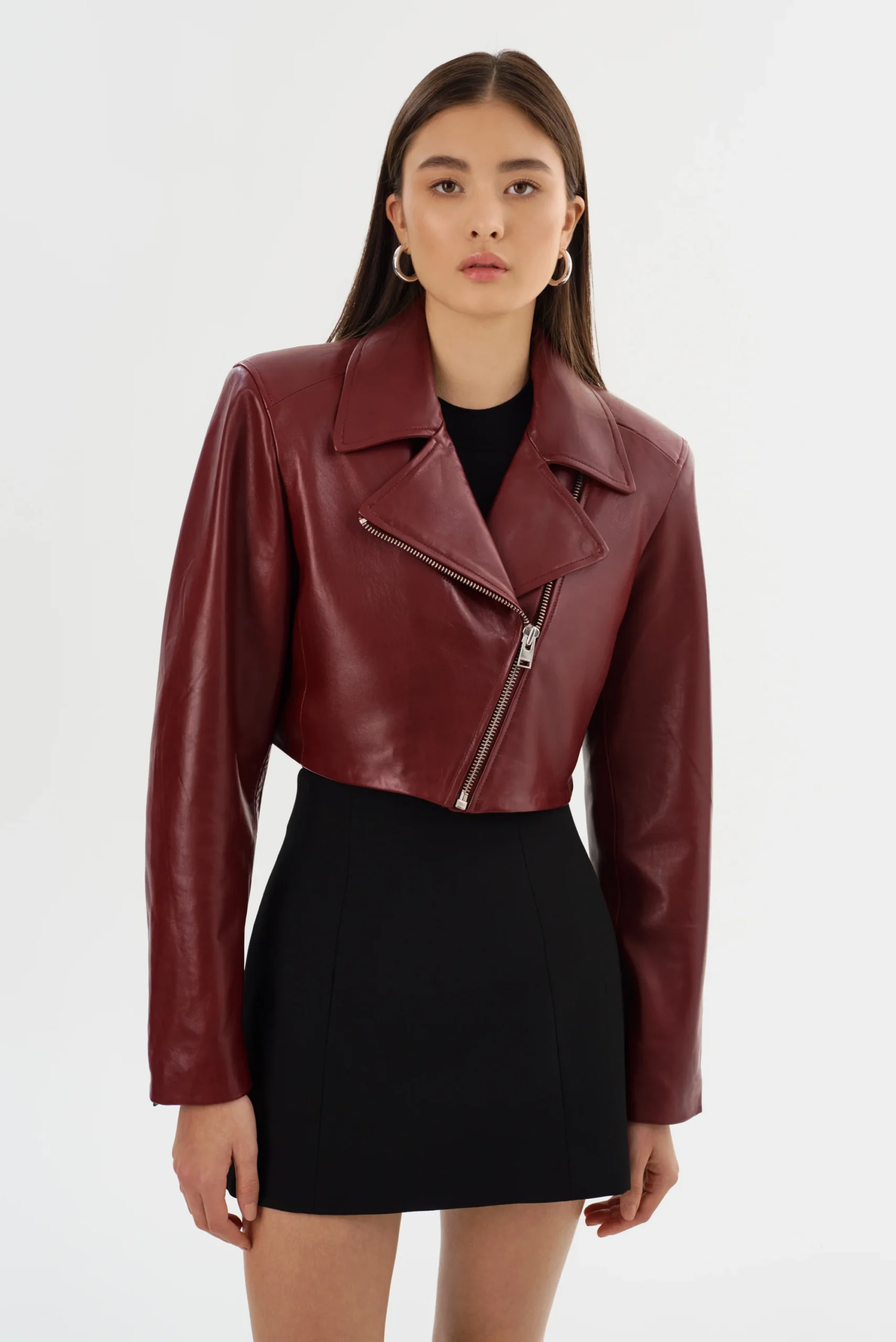 DAYLIN | CROPPED LEATHER JACKET Burgundy