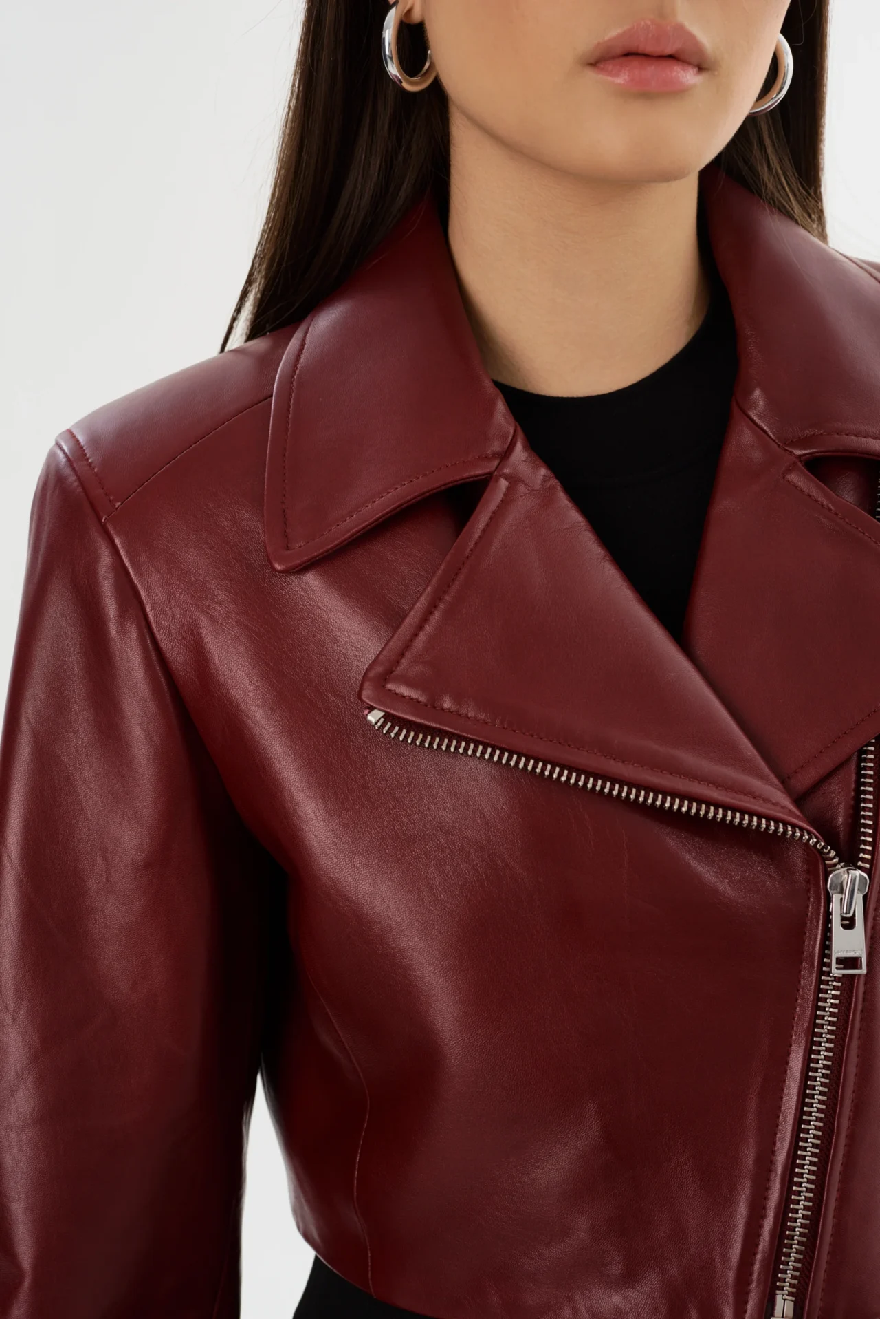 DAYLIN | CROPPED LEATHER JACKET Burgundy