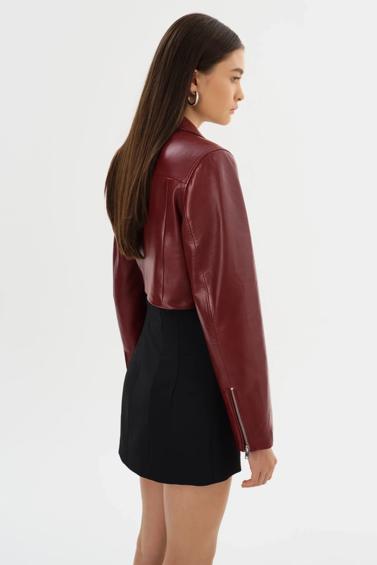 DAYLIN | CROPPED LEATHER JACKET Burgundy